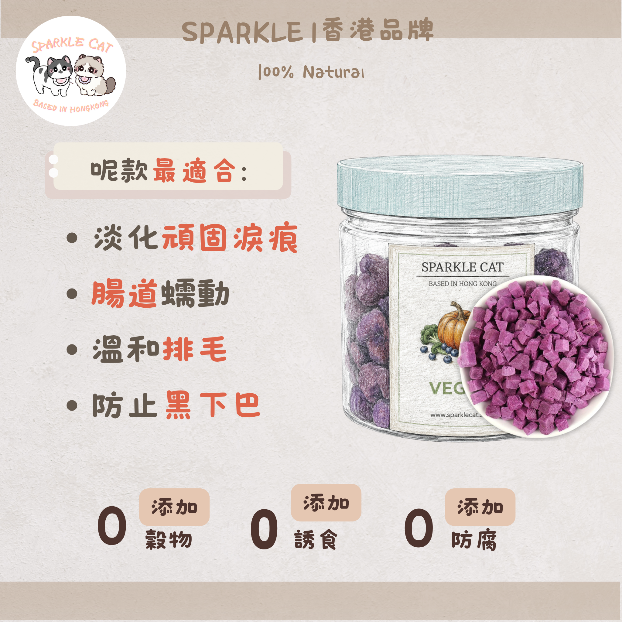 【美毛去淚痕】香甜凍乾紫薯粒 - 膳食纖維/花青素精華