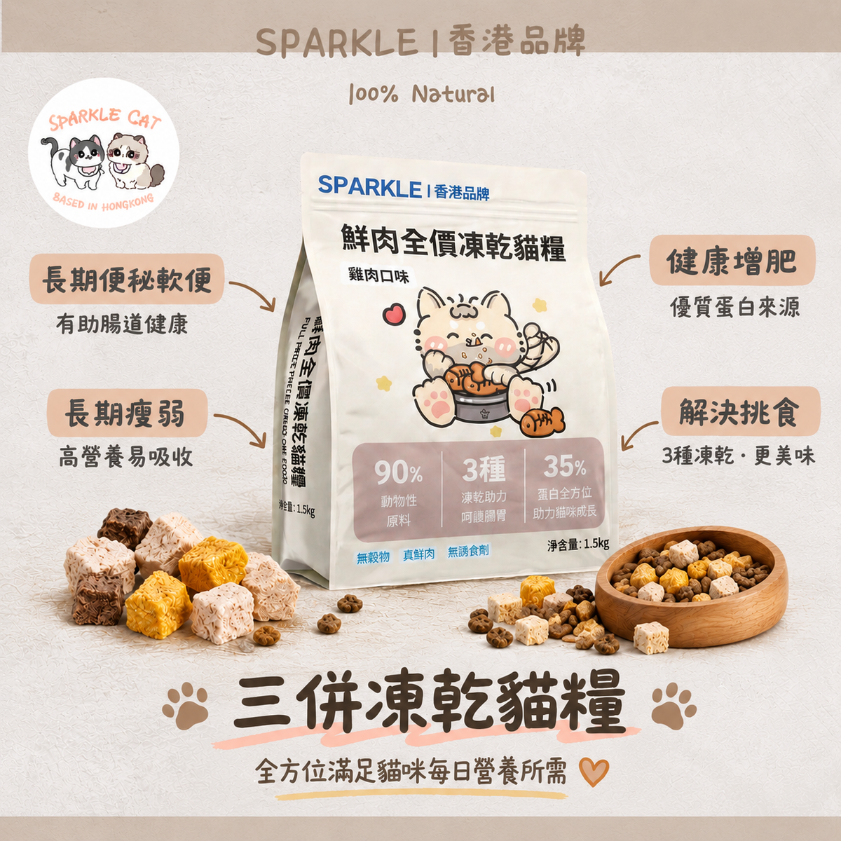 SPARKLE 鮮肉凍乾全價貓糧 (雞肉配方) - 1.5kg 正裝